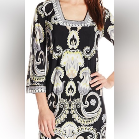 Laundry by Shelli Segal square neck blossom abstract print dress. 3/4 sleeve - Picture 2 of 16